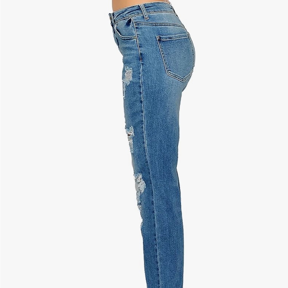 Wax Jean Blue Straight Leg Jeans with Distressed Details